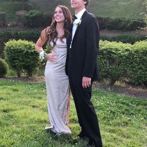 Silver sparkle gown with slit